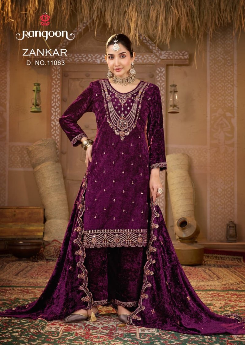 Zankar By Rangoon Makhmal Velvet Kurti With Bottom Dupatta 